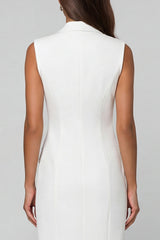 Notched Lapel Double Breasted Midi White Slim Fit Blazer Dress