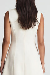 Simple Double Breasted Peak Lapel Ivory Short Blazer Dress
