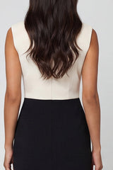 Black and White Color Block Patchwork Shawl Lapel Single Breasted Work Dress