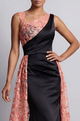 Sparkly Watermelon Mermaid Long Floral Mother of the Bride Dress with Cape