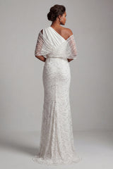 Sparkly White Long Beaded Mermaid Ruched Mother of the Bride Dress