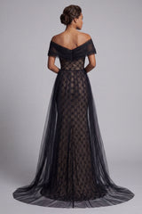 Sparkly Black Beaded Mermaid Long Mother of the Bride Dress with Cape