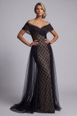 Sparkly Black Beaded Mermaid Long Mother of the Bride Dress with Cape