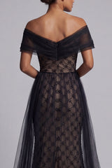 Sparkly Black Beaded Mermaid Long Mother of the Bride Dress with Cape