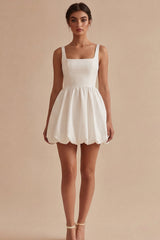 Short White A Line Square Neck Graduation Dress