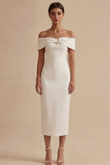 Off the Shoulder Sheath Maxi White Beach Wedding Dress
