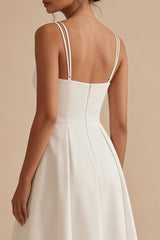 Simple V-Neck White Maxi A Line Beach Wedding Dress