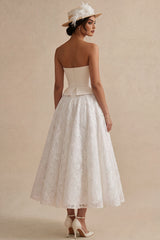 Strapless White Maxi Floral Lace A Line Boho Wedding Dress
