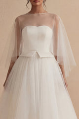 A Line Ilusion Bateau Neck White Maxi Boho Wedding Dress