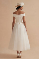 White Maxi Off the Shoulder A Line Boho Wedding Dress