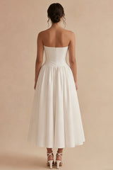 Maxi Strapless Ruched White A Line Beach Wedding Dress