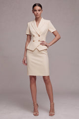 Ivory 2 Piece Peak Lapel Double Breasted Short Business Suits