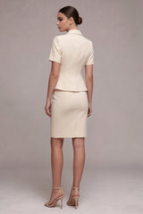 Ivory 2 Piece Peak Lapel Double Breasted Short Business Suits