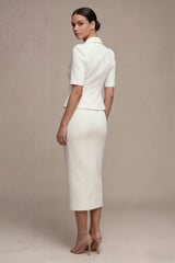 Single Breasted 2 Piece Notched Lapel White Midi Business Suits with Pockets