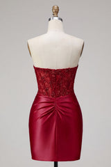 Red Corset Tight Short Strapless Homecoming Dress with Lace