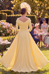 Sheath Long Butter Yellow Floral Ruched Mother of the Bride Dress with Cape