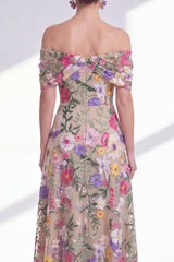 Light Khaki A Line Floral High Low Mother of the Bride Dress