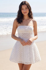 Sparkly Ivory Strapless Beaded A Line Short Wedding Dress