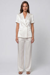 Ivory Peak Lapel 2 Piece Short Sleeves Single Breasted Business Suits