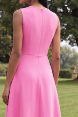 Hot Pink A Line Round Neck Floral Maxi Wedding Guest Dress