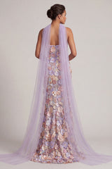 Floral Light Purple Long Mermaid Strapless Mother of the Bride Dress with Slit