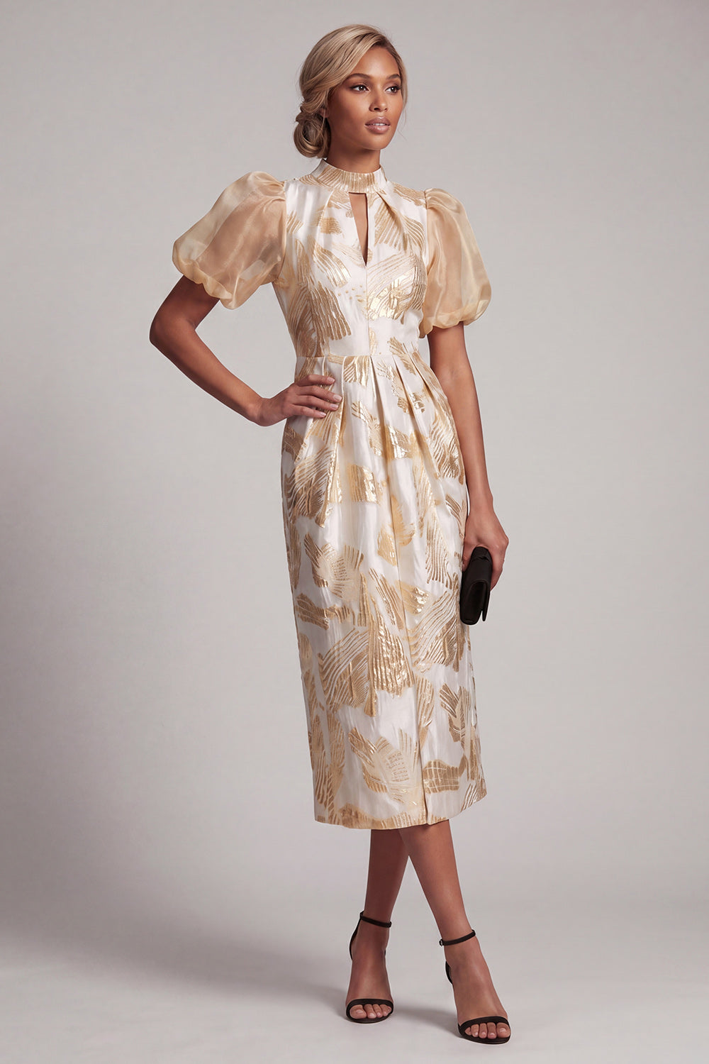 Keyhole Sparkly Champagne Long Floral Sheath Mother of the Bride Dress