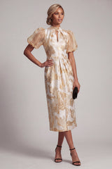 Keyhole Sparkly Champagne Long Floral Sheath Mother of the Bride Dress