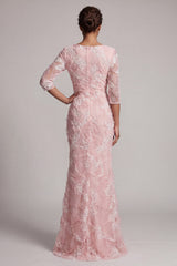 Mermaid Sparkly Blush Ruched Long Beaded Mother of the Bride Dress with Slit