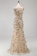 Sparkly Apricot Floral Long Beaded Mermaid Mother of the Bride Dress