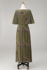 Floral Mermaid Beaded Olive Long Mother of the Bride Dress with Cape