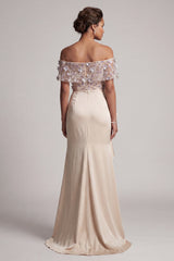 Apricot Floral Long Beaded Mermaid Mother of the Bride Dress with Ruffles
