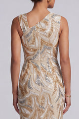 Long Beaded Sparkly Champagne Mother of the Bride Dress with Slit