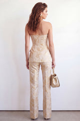 2 Piece Golden Floral Sweetheart Single Breasted Women Suits with Pockets