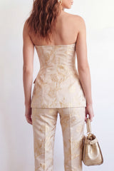 2 Piece Golden Floral Sweetheart Single Breasted Women Suits with Pockets