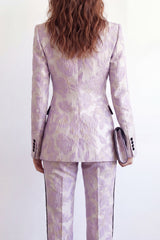 2 Piece Purple Flower Peak Lapel Single Breasted Women Suits