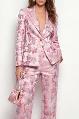2 Piece Pink Fuchsia Flower Peak Lapel Single Breasted Women Suits with Pockets