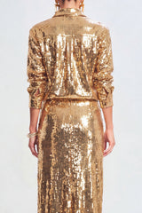 Sparkly Golden Sequin 2 Piece Metallic Long Prom Suits with Slit