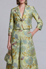 Sage Green Notched Lapel Floral 2 Piece Prom Suits with Pockets