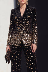 Sparkly Black Champagne Peak Lapel 2 Piece Beaded Prom Suits