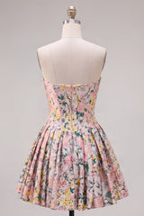 Grey Jacquard Corset A-Line Short Homecoming Dress with Bow