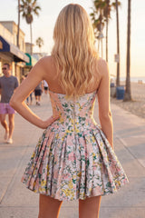 Grey Jacquard Corset A-Line Short Homecoming Dress with Bow