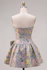 Grey Jacquard A-Line Short Corset Homecoming Dress with Bow