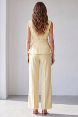 2 Piece Light Yellow Shawl Lapel Work Suits with Belt