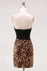 Black and Leopard Corset Tight Short Homecoming Dress with Bow