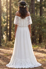 Ivory Chiffon Sweep Train A-Line Beach Wedding Dress