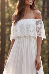 Ivory Chiffon Sweep Train A-Line Beach Wedding Dress