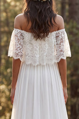 Ivory Chiffon Sweep Train A-Line Beach Wedding Dress