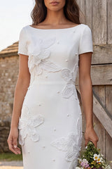 Floral Ivory Sheath Maxi Engagement Dress with Beading