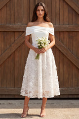 Ivory Lace Off The Shoulder A-Line Maxi Engagement Dress