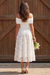 Ivory Lace Off The Shoulder A-Line Maxi Engagement Dress